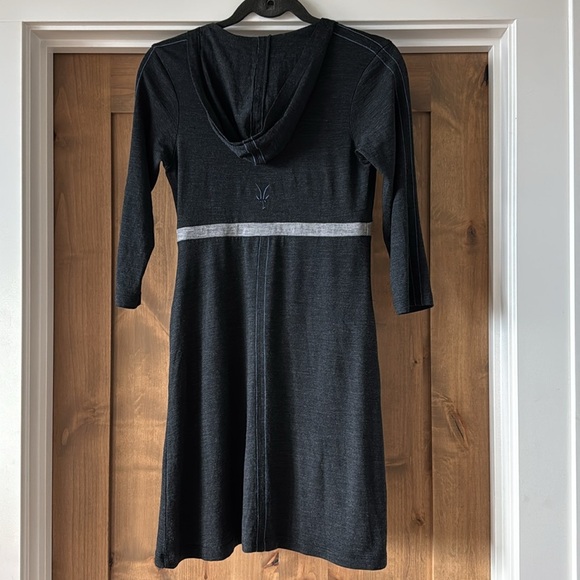 Ibex hooded Sweater dress 100% Merino Wool Womens S Faux Wrap Front Pockets Warm - Picture 2 of 15